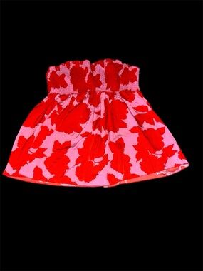 Xl - 2x Women's Pink and Red Floral Smocked strapless top